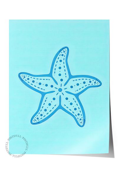 Postifull Frameless Wall Poster, Seashell, Illustration, Blue Color Poster, 2025 Summer Selection, No:109683