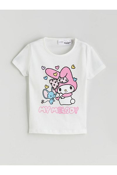 LC Waikiki Ecru Kuromi Printed Girl's T-Shirt and Shorts 2-Piece Set