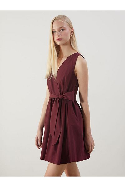 LC Waikiki XSIDE Rochie mini din popelin cu decolteu dublu burgundy