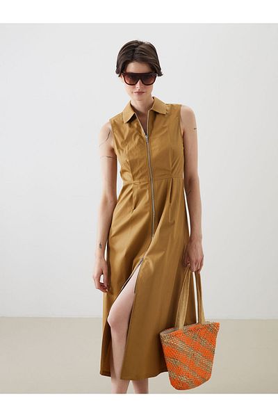 LC Waikiki Black Shirt Collar Poplin Dress