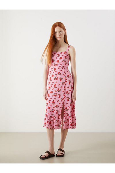 LC Waikiki Xside Pink Square Neck Floral Dress