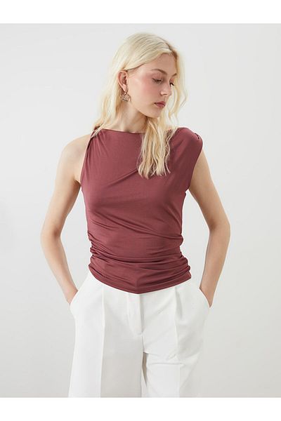 LC Waikiki Pink U-Neck Gathered Blouse