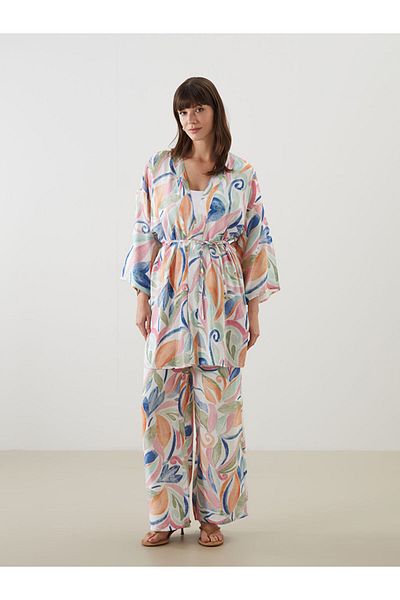 LC Waikiki Shawl Collar Patterned Oversize Women's Kimono