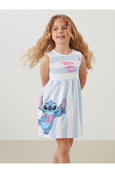 LC Waikiki Crew Neck Stitch Printed Girl's Dress