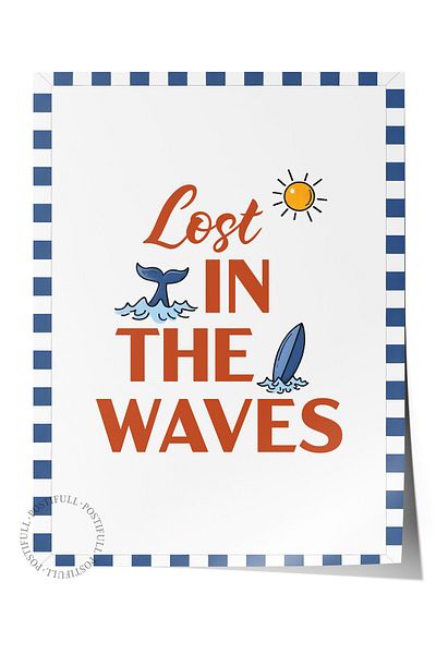 Postifull Poster de perete fără încadrare, Lost Among Waves, Ilustrație, Poster de culoare albă, Alegeți vara 2025
