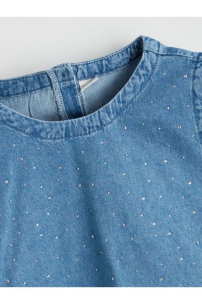 LC Waikiki Crew Neck Stoned Girl's Jean Blouse