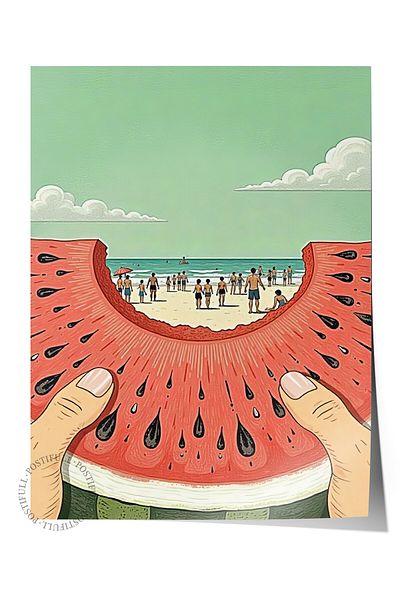 Postifull Frameless Wall Poster, Watermelon Slice, Illustration, Maximalist, Red Color Poster, Choose Summer 2025