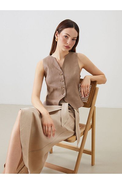 LC Waikiki V Neck Linen Women's Classic Vest