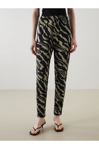 LC Waikiki Khaki Women's Patterned Pants with Elastic Waist