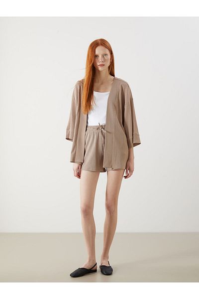 LC Waikiki Xside Beige Shawl Collar Textured Oversize Women's Kimono