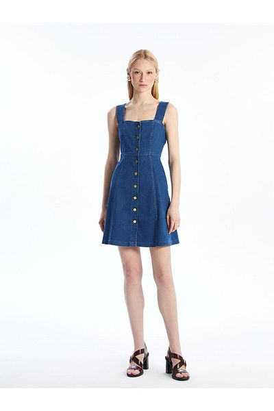 LC Waikiki New Season Heart Collar Mini Jean Dress - S5Oc04Z8
