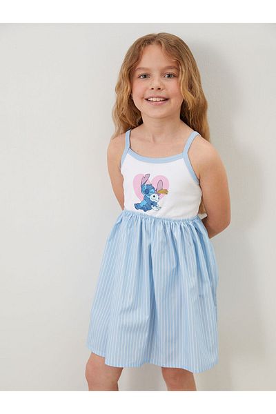 LC Waikiki Stitch Printed Ruffle Girl's Dress
