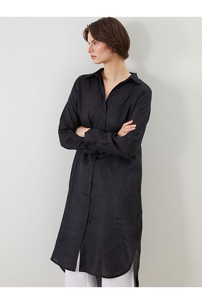 LC Waikiki Black 100% Linen Women's Shirt Tunic