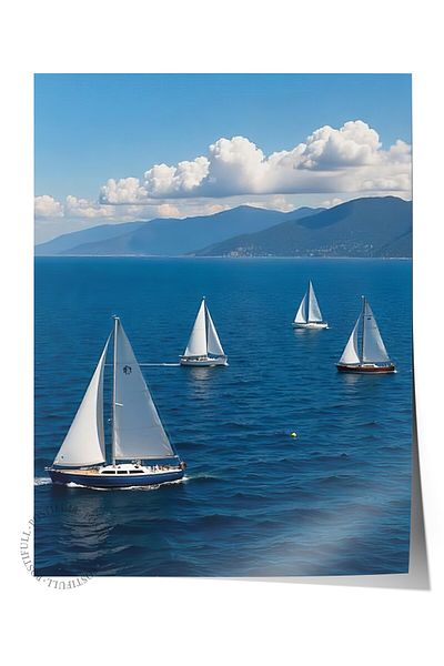 Postifull Frameless Wall Poster, Sailboats, Photo, Blue Color Poster, 2025 Summer Selection, No:109625