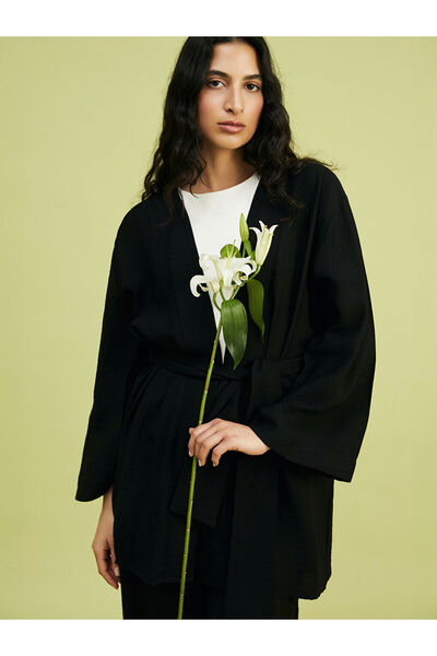 LC Waikiki Black Shawl Collar Oversized Women's Kimono
