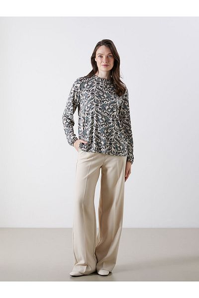 LC Waikiki Grace Navy Blue Stand Collar Patterned Women's Blouse