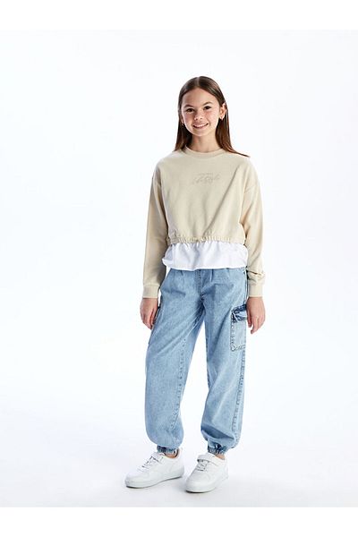 LC Waikiki Elastic Waist Girl's Cargo Jean Trousers