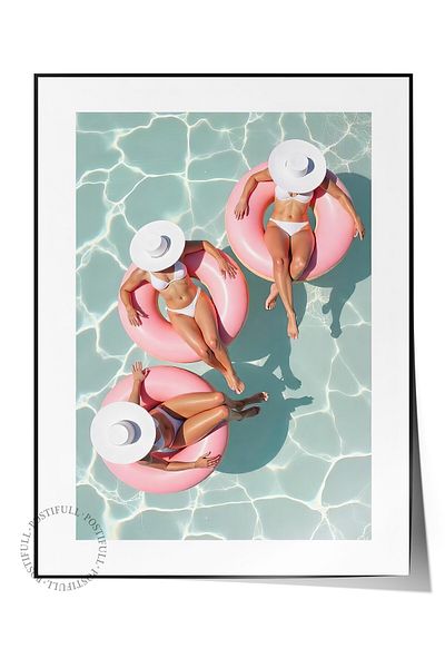 Postifull Frameless Wall Poster, Cool Women with Hats, Photo, Blue Color Poster, 2025 Summer Selection, No: