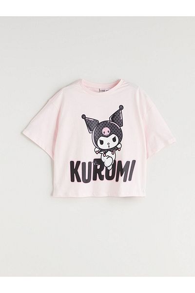 LC Waikiki Pink Crew Neck Kuromi Printed Girl's T-Shirt and Shorts