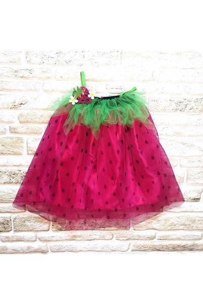 ALFA AKSESUAR 03 2-3-4 Years Suspender Strawberry Costume Girls Kids Dress Fuchsia