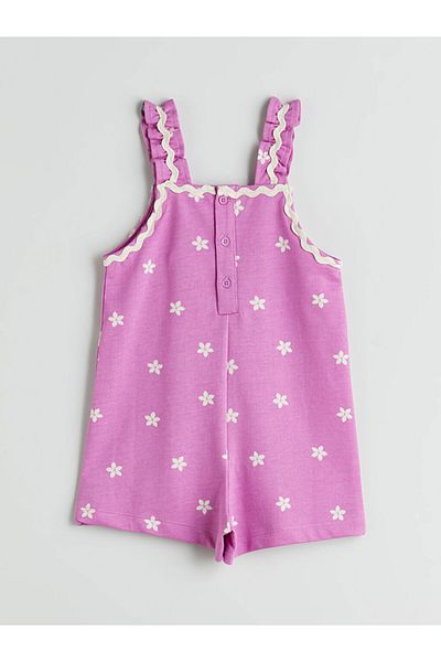 LC Waikiki Purple Square Collar Floral Girl's Jumpsuit