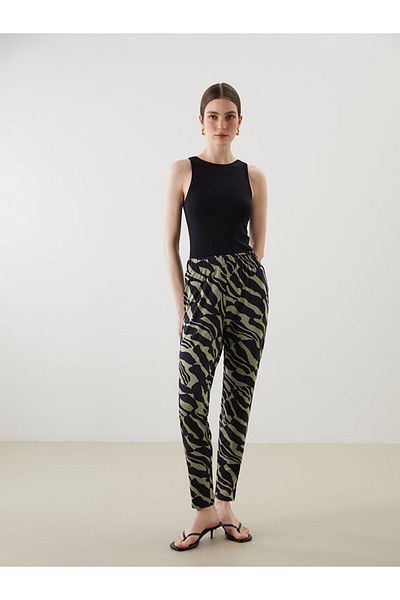 LC Waikiki Khaki Women's Patterned Pants with Elastic Waist