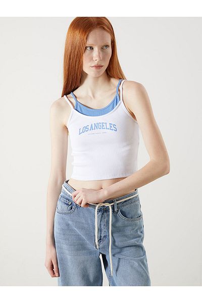 LC Waikiki Xside White U-Neck Double-Look Strap Crop