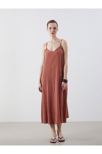 LC Waikiki Orange V-Neck Muslin Dress