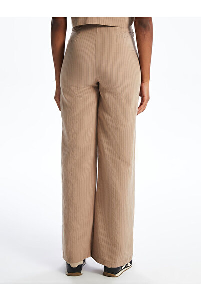 LC Waikiki Xside Brown Striped Modal Blend Women's Pleated Trousers