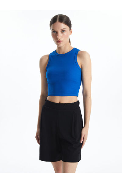 LC Waikiki Blue Crew Neck Textured Women's Crop