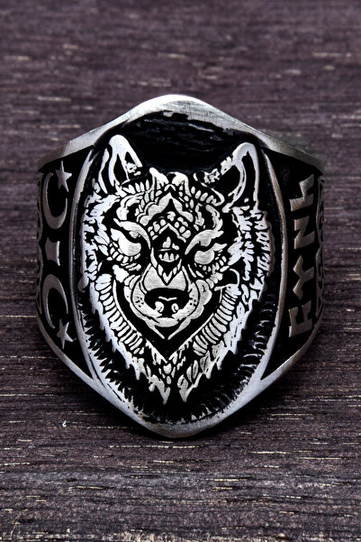 EHİNOS Bozkurt Figürlü 925 Ayar Erkek Gümüş Yüzük