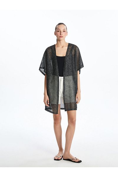 LC Waikiki Black Shawl Collar Shiny Look Women's Kimono