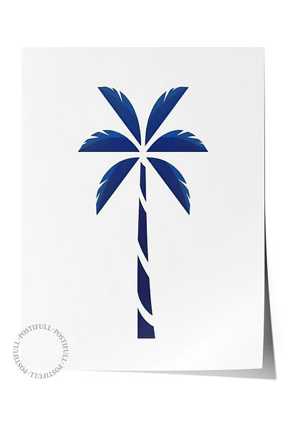 Postifull Frameless Wall Poster, Palm Tree, Illustration, Blue Color Poster, 2025 Summer Selection, No:109577
