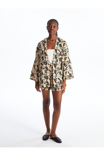 LC Waikiki Floral Oversize Linen Look Women's Kimono