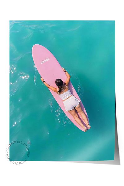 Postifull Frameless Wall Poster, Surfing on the Sea, Illustration, Blue Color Poster, 2025 Summer Selection, No:109597