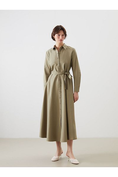 LC Waikiki Green Poplin Women's Shirt Dress