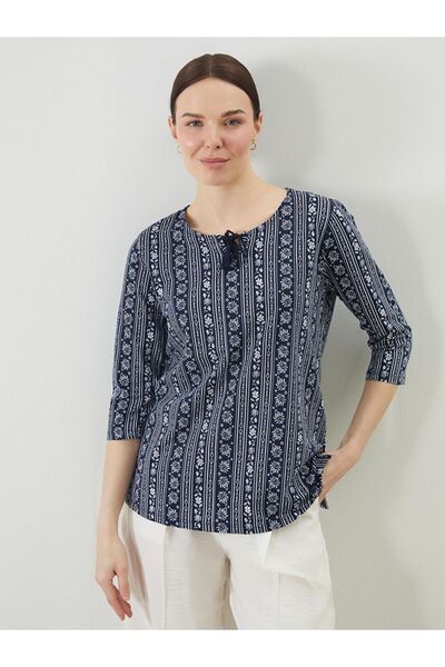 LC Waikiki Bağlamalı Yaka Desenli Kadın Bluz