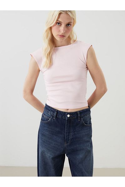LC Waikiki Pink Lilac Crew Neck Blouse