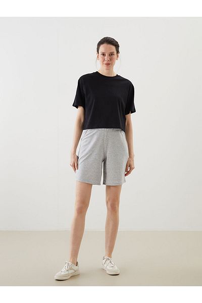 LC Waikiki Pantaloni scurți gri pentru damă cu talie elastică