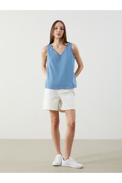 LC Waikiki New Season V-Neck Jean Blouse - S5Ot19Z8