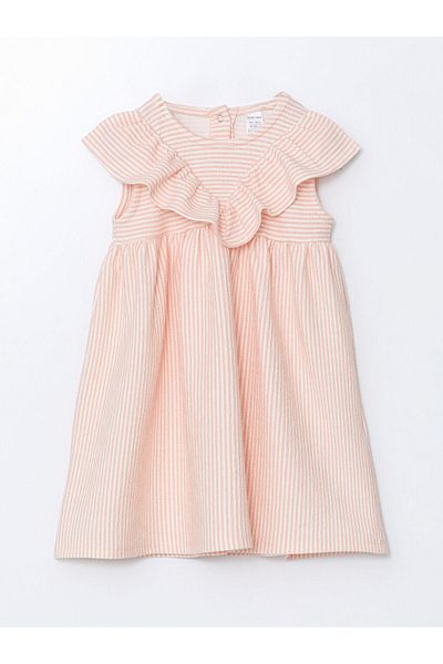 LC Waikiki Ecru Striped Baby Girl Interlock Dress