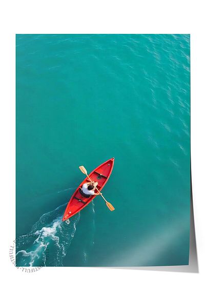 Postifull Frameless Wall Poster, Red Boat, Photo, Blue Color Poster, 2025 Summer Selection, No:109720