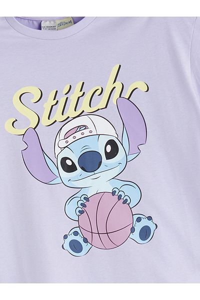 LC Waikiki Lilac Crew Neck Stitch Printed Girl's T-Shirt