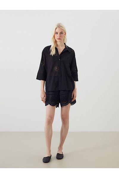 LC Waikiki Black Openwork Oversize Women's Shirt