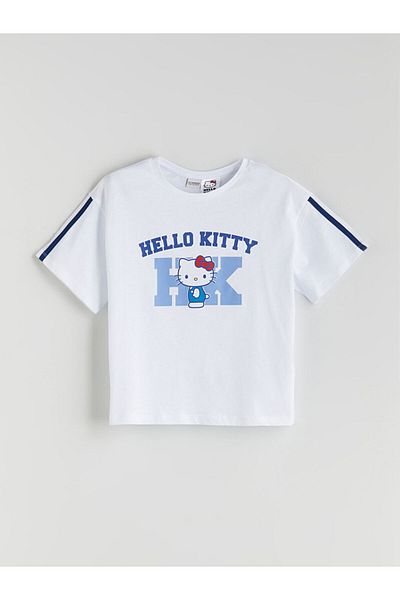 LC Waikiki White Crew Neck Hello Kitty Printed Girl's T-Shirt