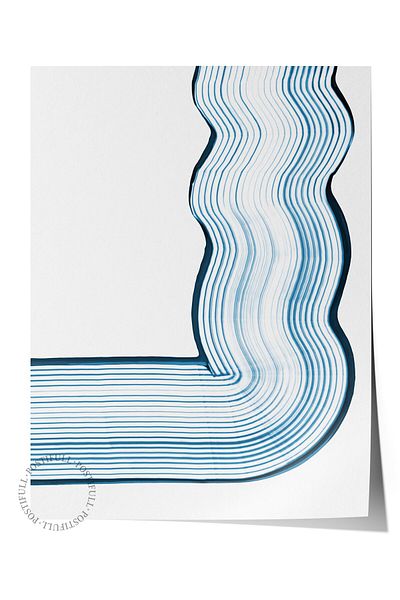 Postifull Poster de perete fără încadrare, linii, minimalist, albastru, poster de culoare albă, selecție de vară 2025, NR:109793