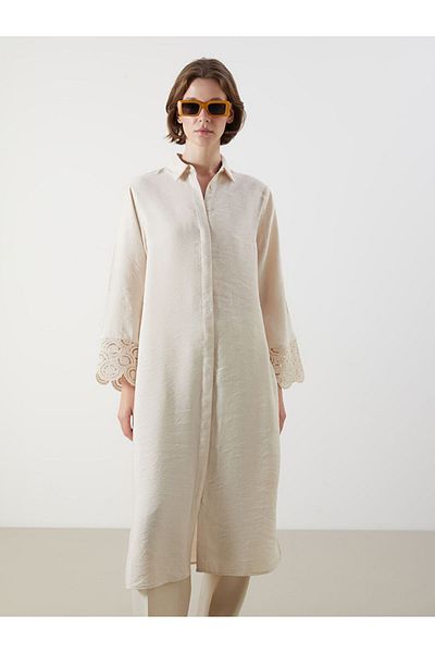 LC Waikiki Beige Crochet Detailed Modal Blend Women's Shirt Tunic