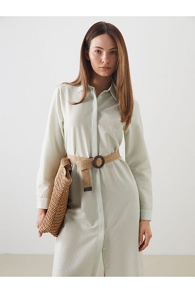 LC Waikiki Green Striped Shirt Dress with Belt