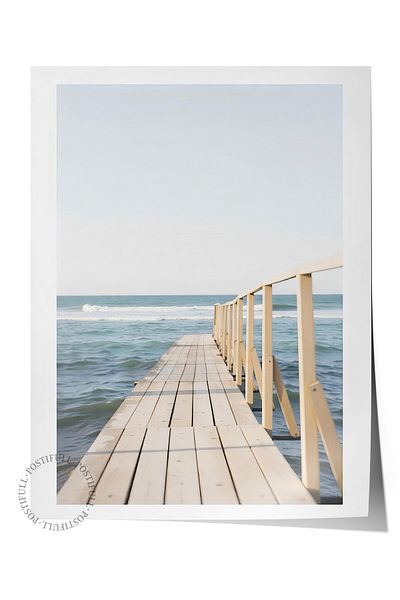 Postifull Frameless Wall Poster, Bridge to the Sea, Photo, Blue Color Poster, 2025 Summer Selection, No:10975