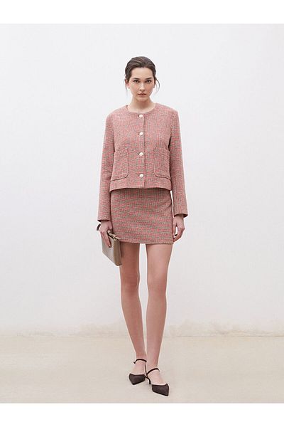 LC Waikiki Slim Fit Plaid Mini Tweed Skirt